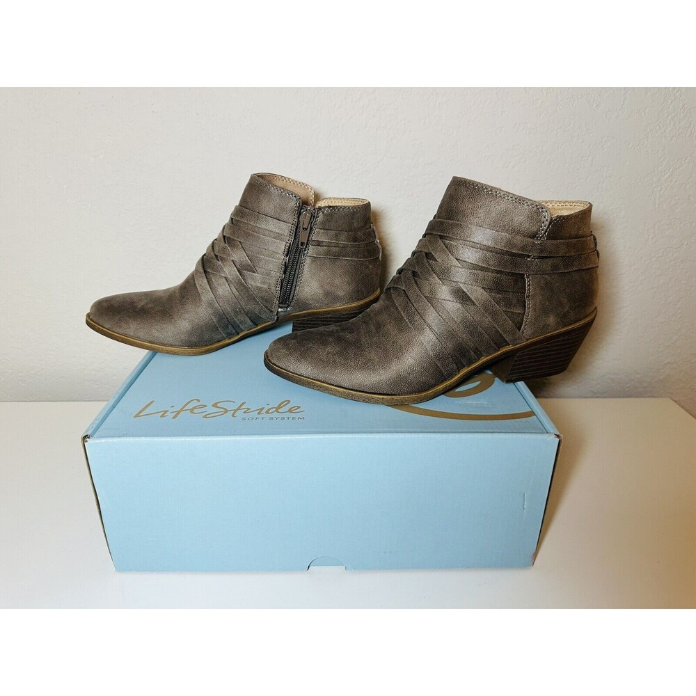 Lifestride‎ Prairie Gray Ash Traveler Block Heel Booties Women's 7.5 WIDE